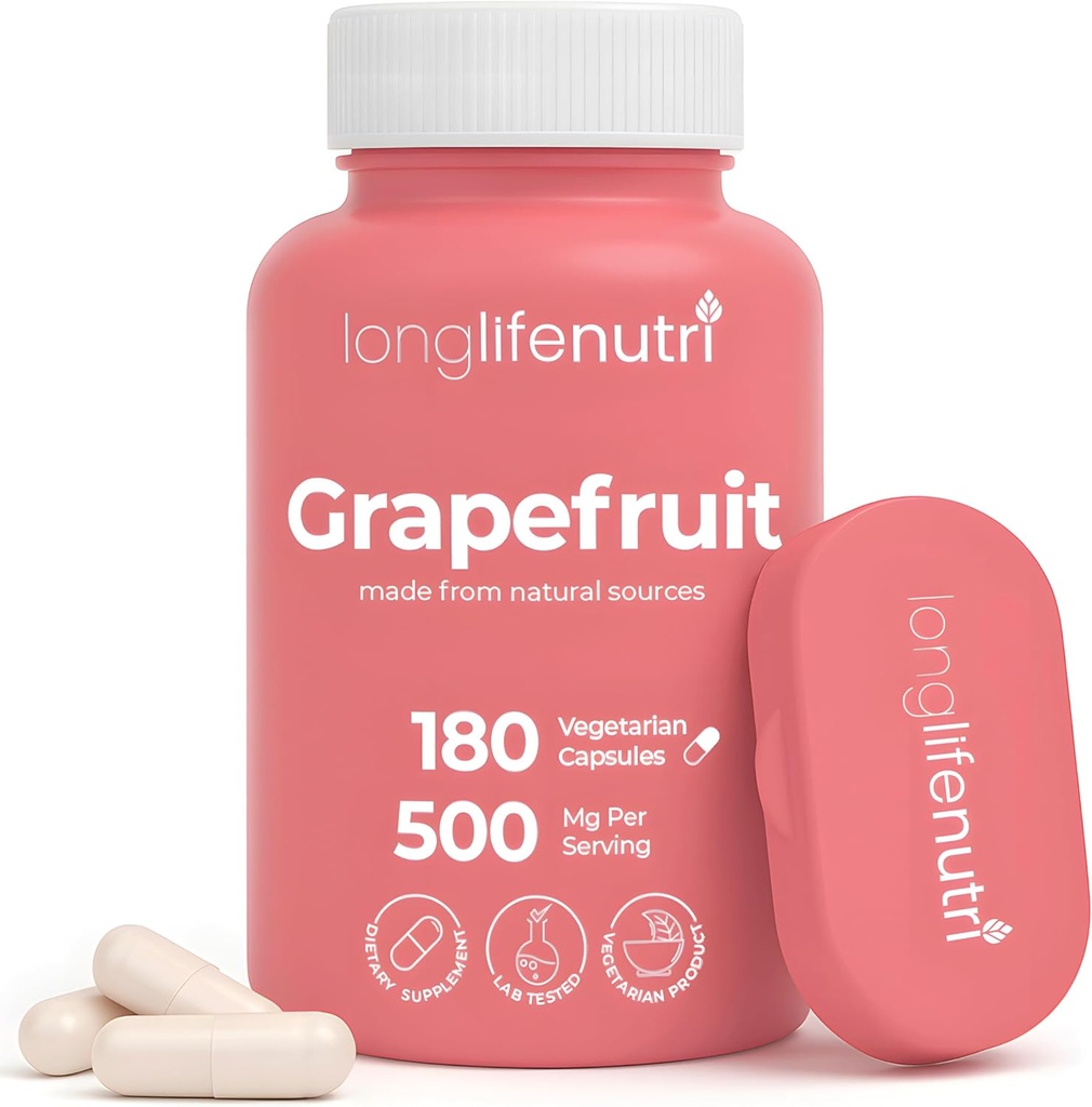 Extrato de Sementes de Toranja 500mg - Derivado de Citrus Paradisis, 180 Cápsulas Vegetarianas, Suplemento de Naringin Orgânico para Energia Diária e Equilíbrio, Fonte de 6 meses, Certificado GMP, Made in USA