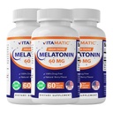 Melatonina Vitamática 60 mg comprimidos de dissolução rápida - 60 comprimidos de sabor de cereja natural Vegan - Não-Habit Forming - Não-GMO, sem glúten (3 garrafas)