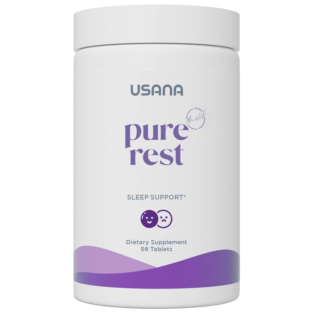USANA Pure Rest Suplemento de Melatonina para apoio ao sono* – Atuação rápida – Açúcar Grátis - 56 Comprimidos