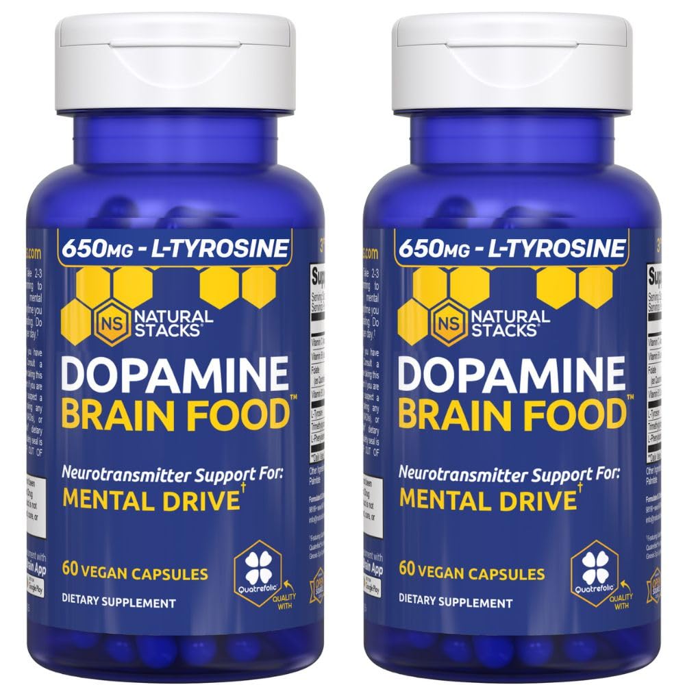 Dopamine Brain Food - 650mg L-Tirosina Suplemento - Dopamine Suplemento para Foco e Mental Drive - Suporta energia mental - Neurotransmissor Suporte com vitaminas B - 120 Cápsulas