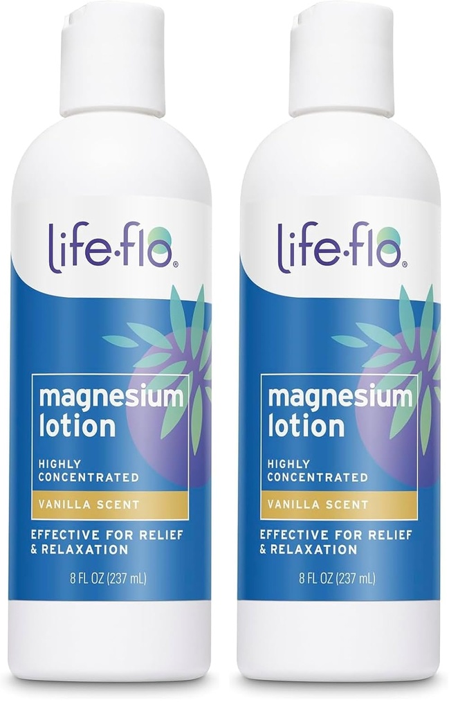Life-flo Magnesium Lotion, Vanilla Scent - Alívio e Relaxamento com Cloreto de Magnésio da Cama de Mar Zechstein - Dermatologista Testado, Hipoalergênico, 60 dias de garantia, Não testado em animais, 8 onças
