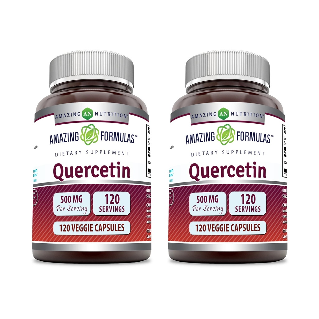 Fórmulas surpreendentes Quercetin 500mg Veggie Cápsulas Suplemento □ Não-GMO □ Gluten Free □ Suporta Saúde Geral e Bem-Estar (120 Conde □ 2 Pack)