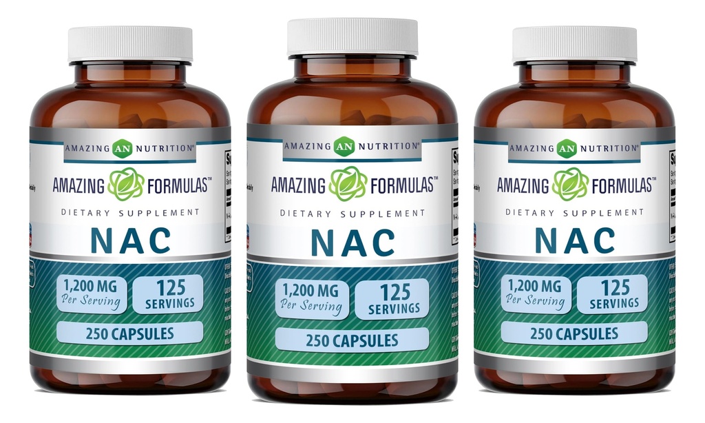 Fórmulas surpreendentes NAC 600 Mg Suplemento N-Acetyl Cysteine Cápsulas Não-GMO Glúten Grátis □ Made in USA (3 Pack, 250 Count)