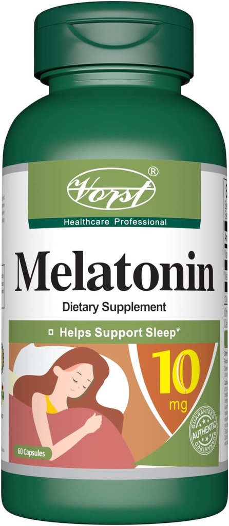 Melatonina 10mg 60 Cápsulas, Promove o sono e relaxamento, Drug Free Quick Release Sleep Aid, Suplemento dietético, Fácil de tomar,...