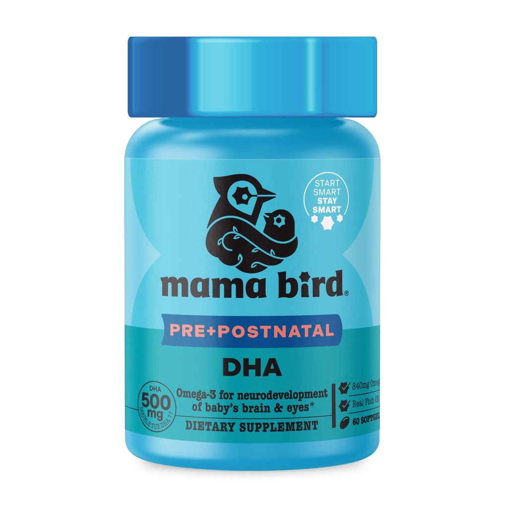 Melhor Nest Wellness Mama Bird Pré-natal DHA - Suplemento de saúde com Omega-3 DHA & EPA - Suplemento de óleo de peixe para mulheres grávidas - Suporta o cérebro fetal e desenvolvimento de olhos - 60 Softgels