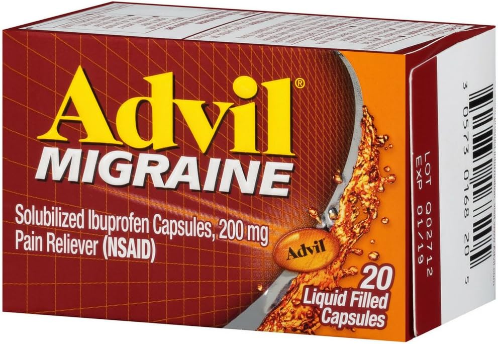 Advil Migrain 20'S Tamanho 20ct Advil Migraine dor alívio líquido encheu cápsulas 20ct