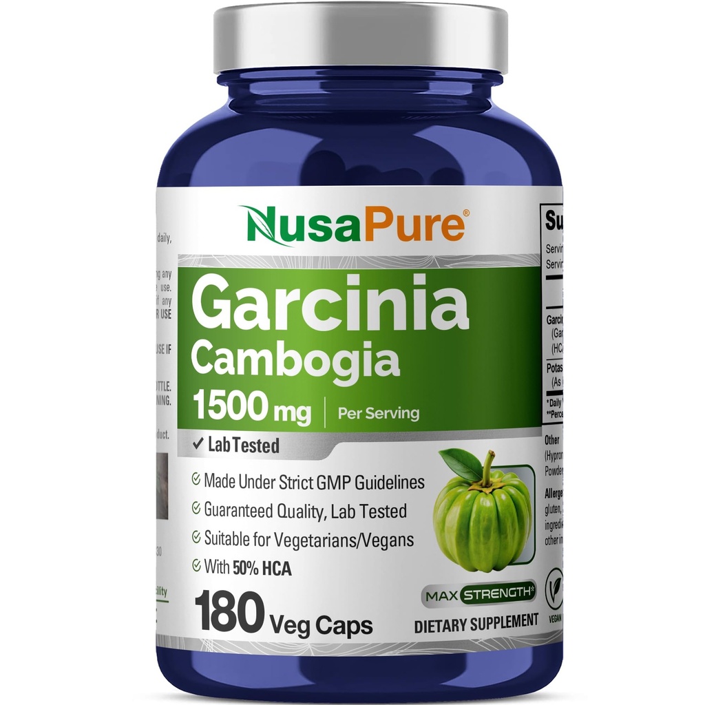 NusaPure Garcinia Cambogia 180 Veggie Cápsulas 1500mg (Vegetariano, Não-GMO, Vegan)