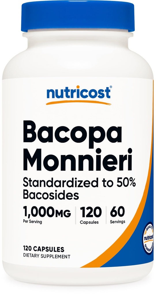Nutricost Bacopa Monnieri 1.000mg, 120 Cápsulas (60 Servings) - Não-GMO, Gluten Free e Vegetarian Friendly