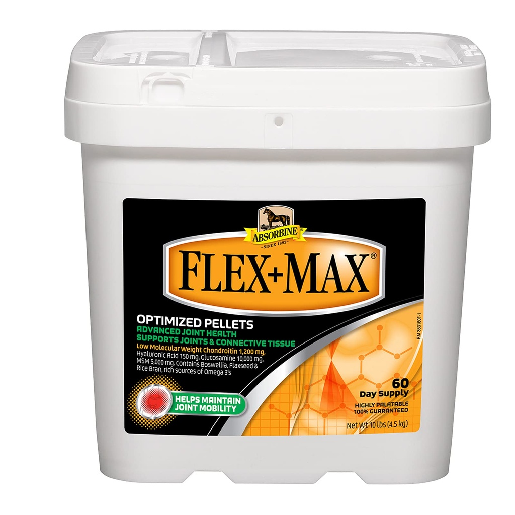 Absorbina Flex+Max Horse Joint Supplement Pellets, Altamente Palatável, Fórmula Equina Integral com Glucosamina, HSH, Chondroitin & Flaxseed, Tub 10lb / 60 Day Supply