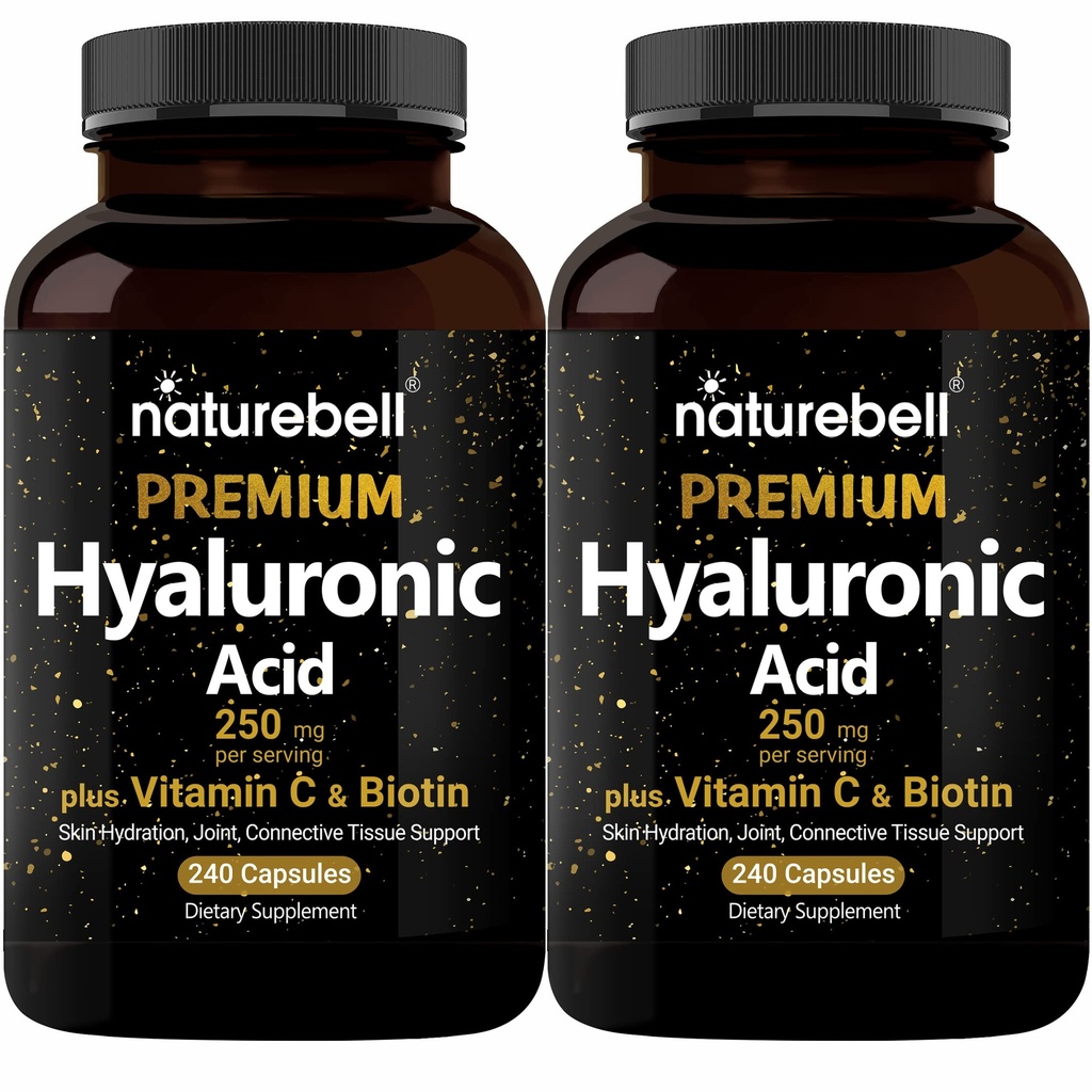 NatureBell 2 pacote planta baseada em ácido hialurônico 250mg suplementos com 25mg de vitamina C & Biotin 5000mcg, 480 Cápsulas totais