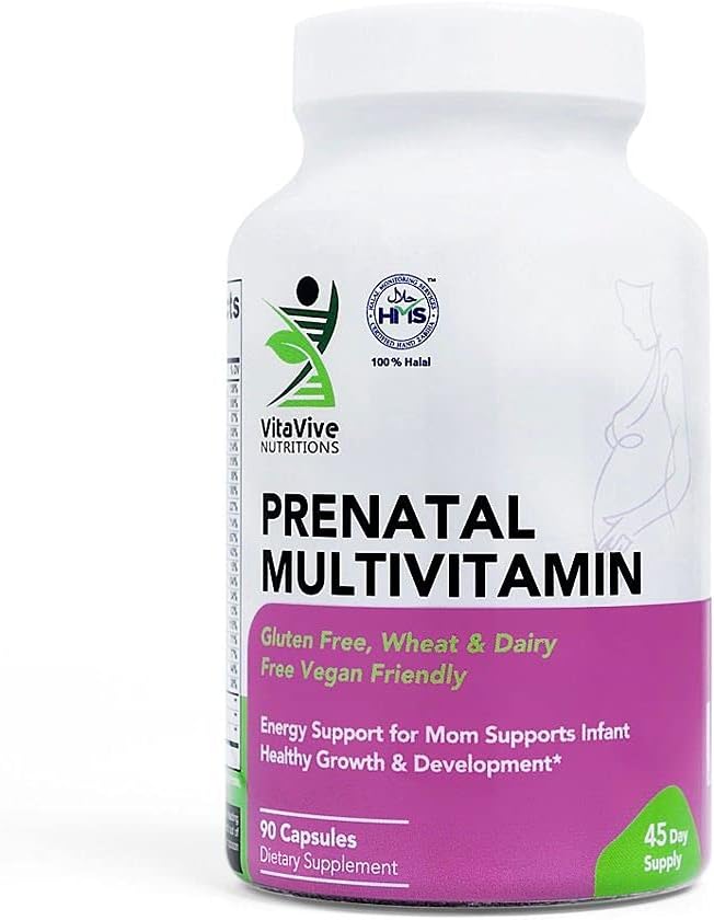 Multivitamínicos pré-natais – 90 Cápsulas – Vitaminas e Minerais para apoiar a mãe eo bebê – Cálcio, Ferro, Vitamina C, Iodo e Mais - Vegan, Halal - Glúten, Trigo, Leite Grátis