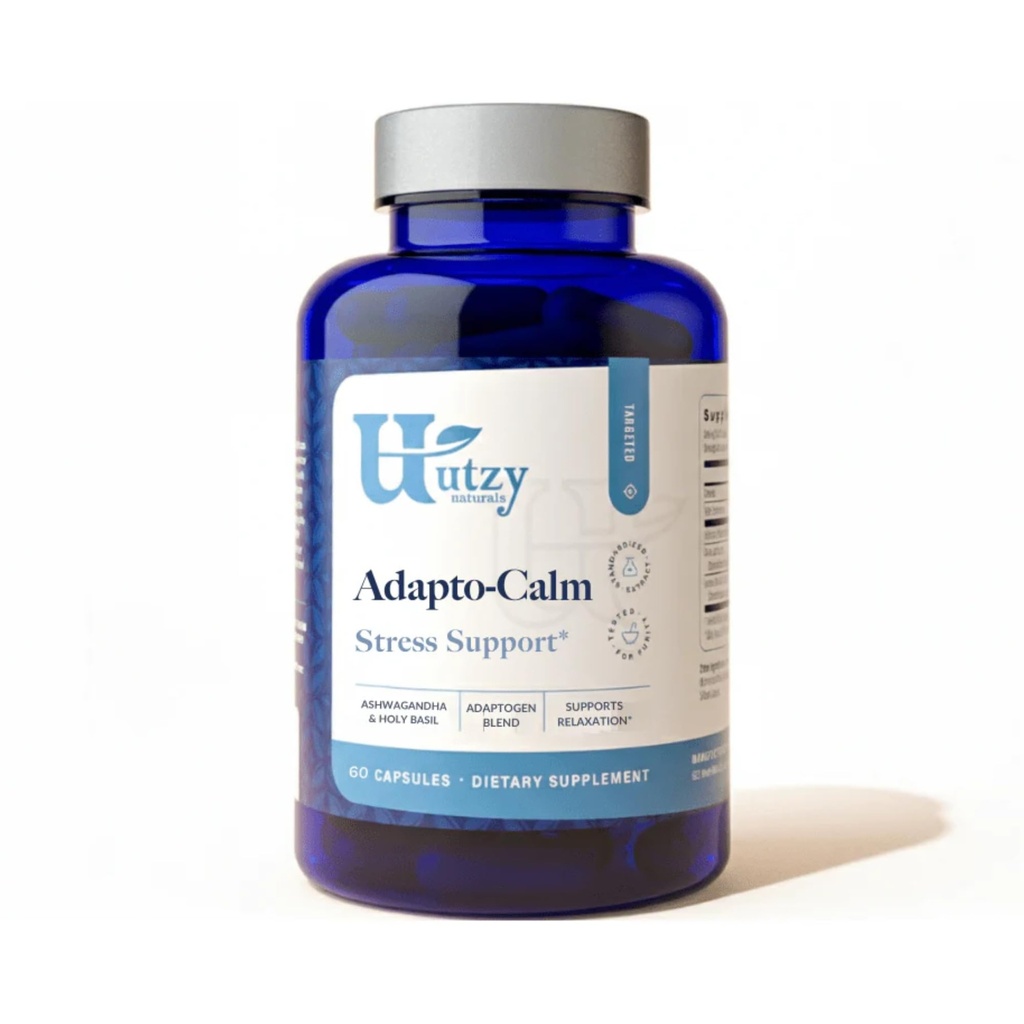 Utzy Naturals Adapto-Calm Fórmula de apoio ao estresse    , com Ashwagandha, Tulsi Holy Basil e Passionflower , 60 Cápsulas