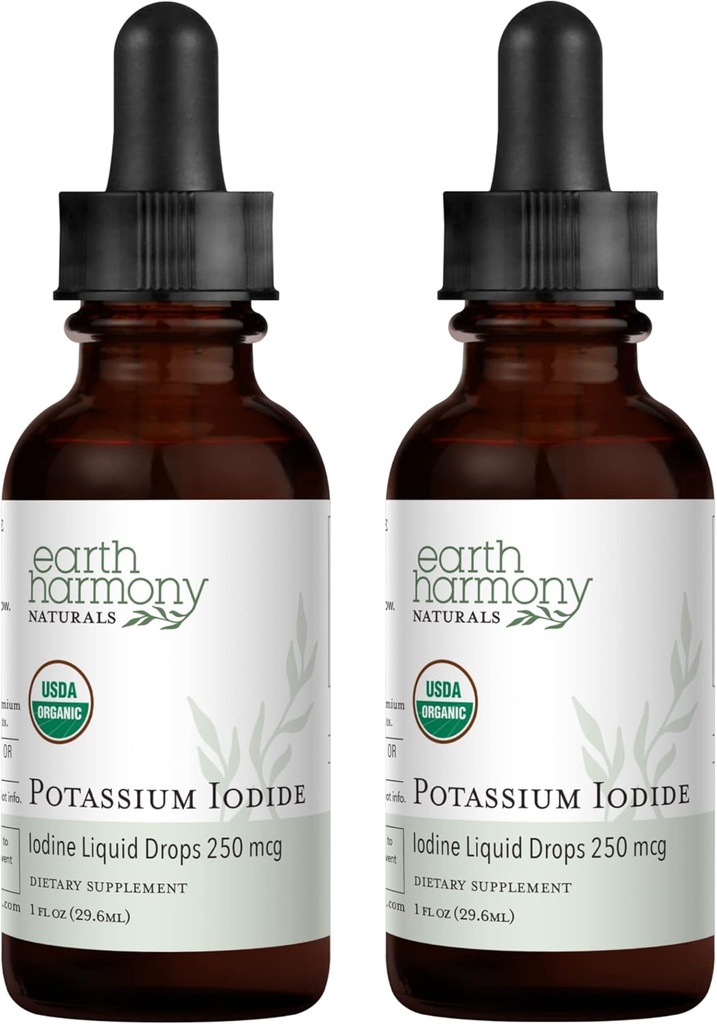 USDA Iodeto de Potássio Orgânico 250 mcg Suplemento Líquido 2-Pack (1-Ano de Fornecimento) - Suporta a Gland Thyroid e Ajuda a Exposição e Baixo Nível de Iodo - Mais Biodisponível do que Comprimidos, Comprimidos - 1 Fl Oz