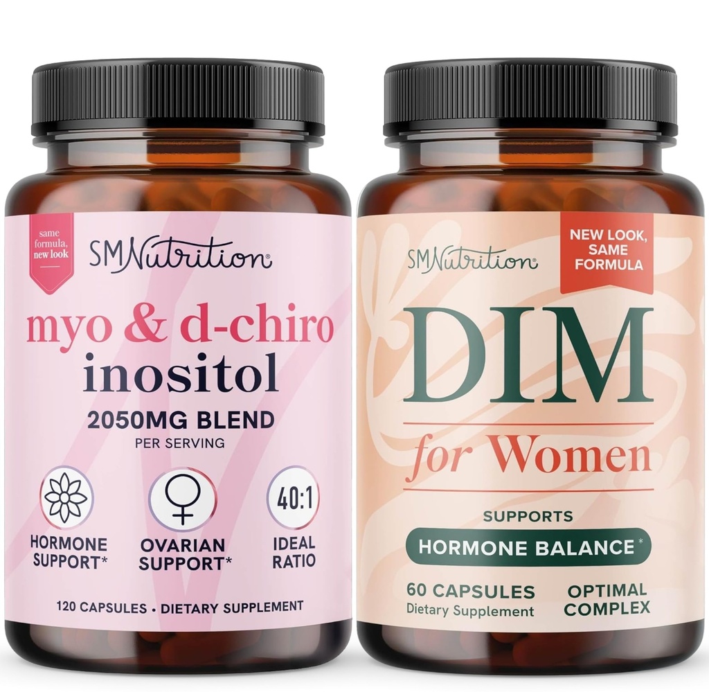 SMNutrition Women's DIM Supplement & Myo-Inositol & D-Chiro Inositol □ Grupo de equilíbrio Hormônio com 40:1 Razão (30 Servings) e 250mg Suplemento DIM para Mulheres Complexo (60 Servings)