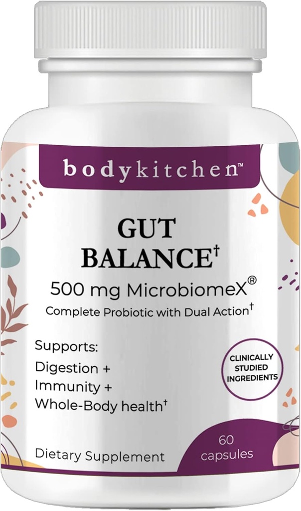 Body Kitchen Gut Balance Suplemento Probiótico Completo, Suporta Digestão, Imunidade e Saúde Corporal Ingredientes Clinicamente Estudiosos, Made in USA, Veggie Caps, 60 Count