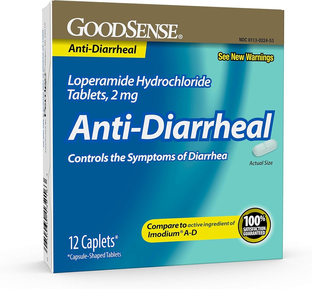 Comprimidos de cloreto de loperamida de GoodSense, 2 mg, Antidiarreia, 12 contagem