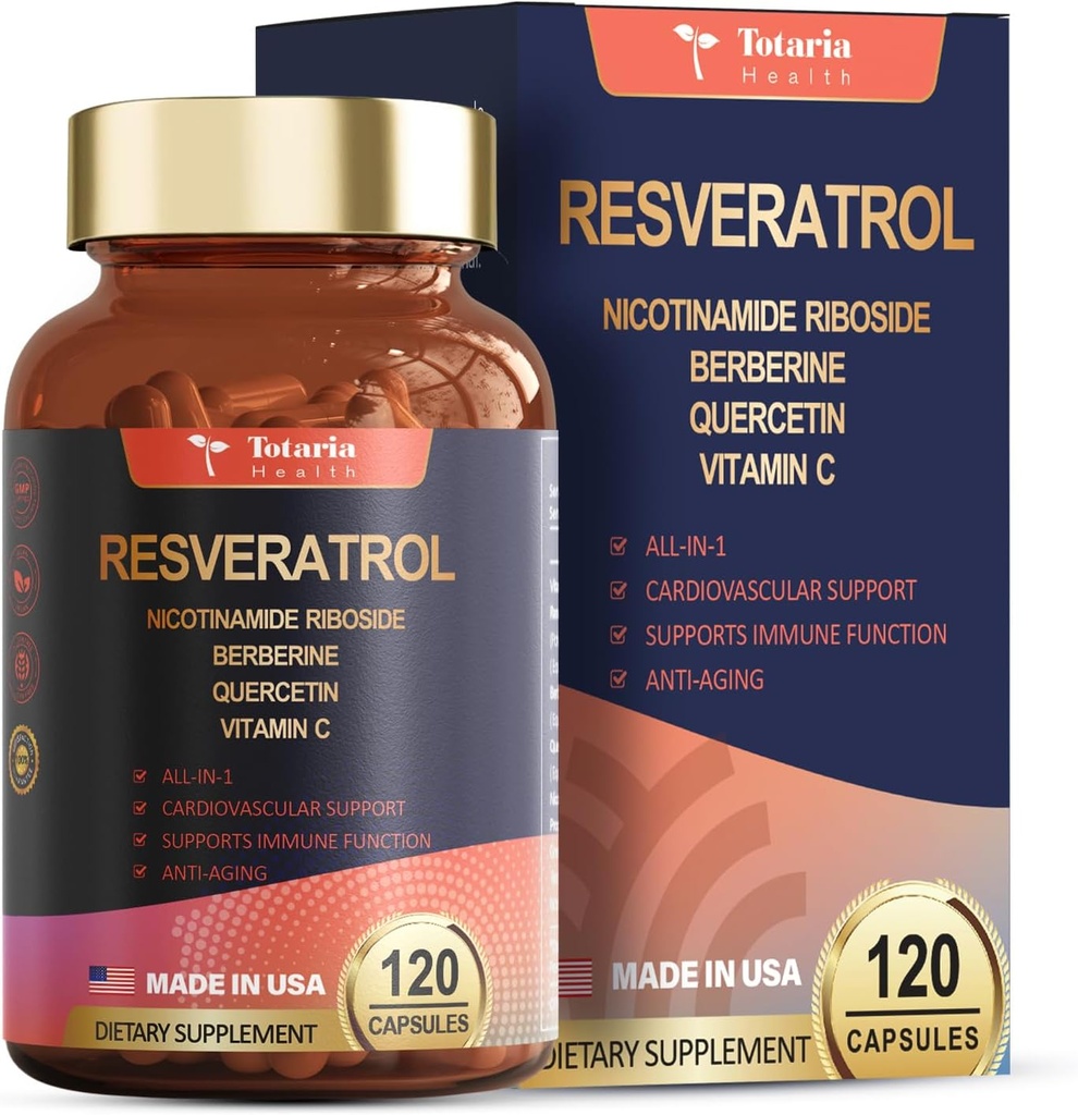 Resveratrol Suplemento de força extra com Berberine Quercetin Green Tea Extract Grape Seed Extract Polifenol Antioxidant Supplement Antioxidant & Heart Health Support 120 Cápsulas