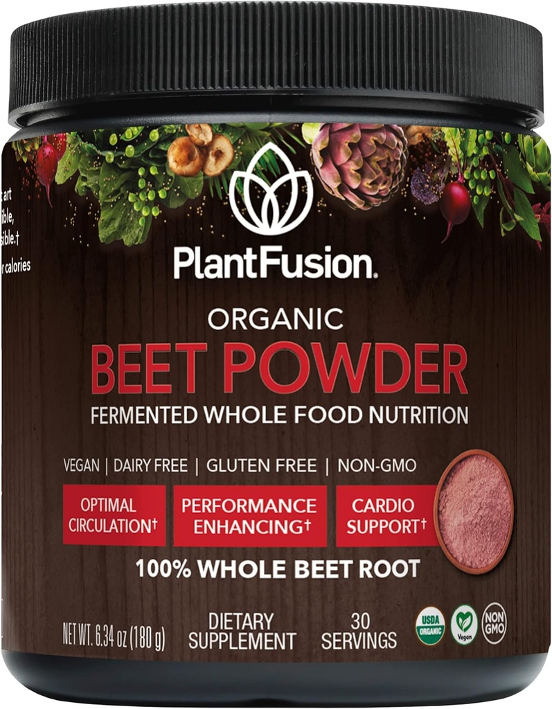Plantafusion Organic Beet Root Powder - Superfood Beterraba Suplemento para apoiar fluxo de sangue e circulação - Fermented Whole Food Nutrition - Não-GMO, Vegan, Gluten-Free, 6.34 oz 30 Servings