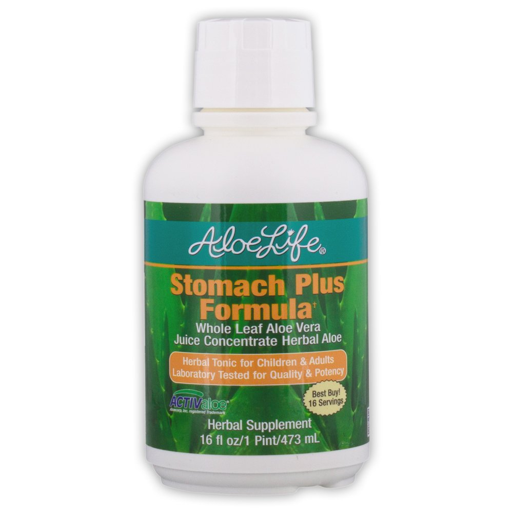 Aloe Life - Estômago Plus Fórmula, tônica de ação rápida para crianças, adultos, & idosos, apoia digestão saudável e ajuda a acalmar o gás, inchaço, & náuseas, concentração de Aloe Vera, sem glúten (16 onças)