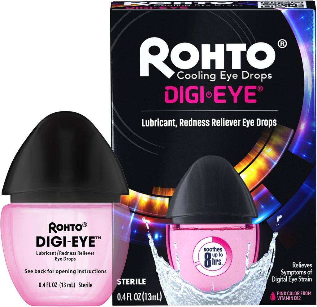 Rohto Digi-Eye Digital Eye Strain Eye Drops, Resfriamento Eye Strain Alívio de Deformação Digital de Olhos Sintomas, Long-Lasting, Alívio Olho Relaxante, Colírios para Vermelho, Olhos Cansados 0,4 fl oz garrafa (Pacote de 2)