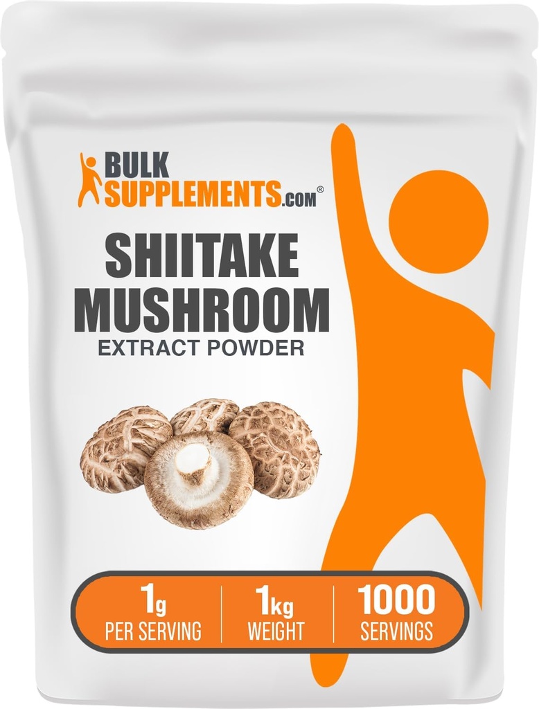 BulkSupplements.com Shiitake Mushroom Extract Powder - Shiitake Mushroom Powder Supplement, Imune Support - Vegan & Gluten Free, 1g por serviço, 1 kg (2,2 lbs) (Pacote de 1)