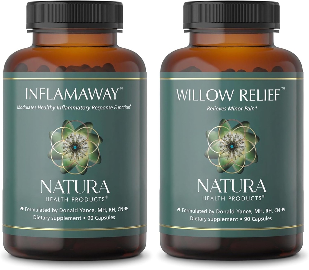 Produtos Natura Health InflamAway e Willow Relief Supplement Bundle - Module uma resposta inflamatória saudável - Melhora o relaxamento muscular