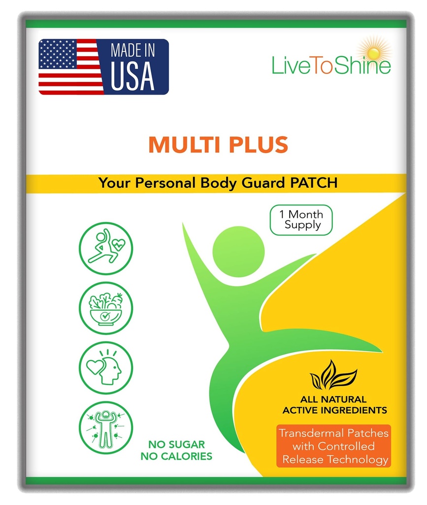 Live To Shine Multi Plus Topical Patch - EUA Made - 30 dias de fornecimento para mulheres e homens de