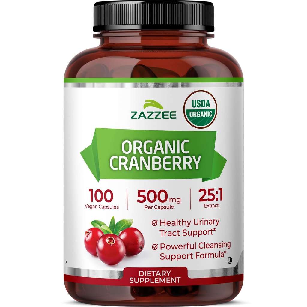 Zazzee USDA Organic Cranberry 25:1 Extract, 500 mg por cápsula, 100 Cápsulas Vegan, Mais de 3 Mês de Fornecimento, Standardizado, Concentrado 25X Extract, 100% vegetariano, Certified Organic, Não-GMO All-Natural