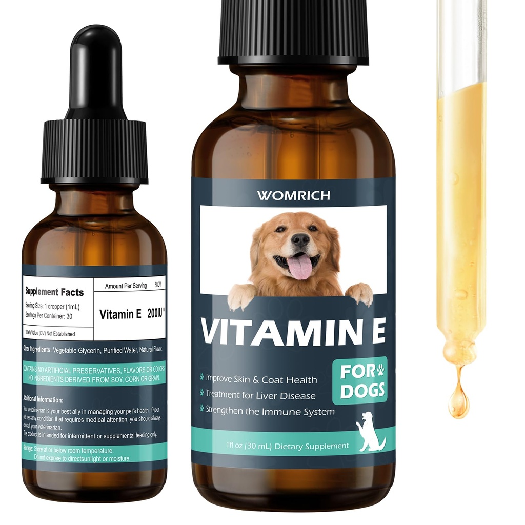 Vitamina E para cães - Vitaminas para cães E - Vitamina E Dropper para cães, melhorar a saúde da pele e casaco, tratamento para a doença do fígado, fortalecer o sistema imunológico - Fórmula natural para todas as idades, e raças - 30 ML