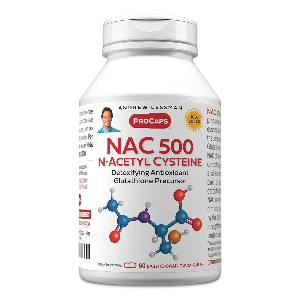 ANDREW LESSMAN NAC-500 N-Acetil Cysteine 60 Cápsulas - Ajuda a combater o ataque diário de danificar radicais gratuitos, protege o cérebro, coração, pulmões, fígado, rins. Anti-oxidante desintoxicante. Sem aditivos