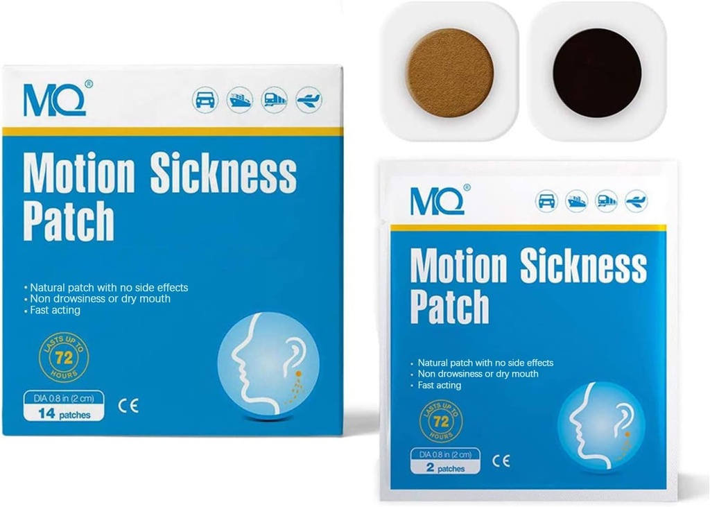 MQ 42ct Motion Sickness Patches Non Drowsy, Sea Sickness Patches para cruzeiros de viagem Essentials, Waterproof Patch Behind Ear for Car Airplane Altitude Sickness, Long Last 72H