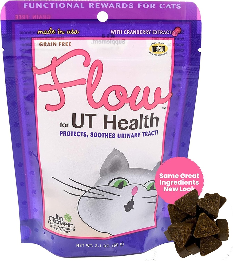 Em Clover Flow suave mastiga para gatos. Apoio diário para UT Saúde. Formulado cientificamente com ingredientes naturais para manter o fluxo de trato urinário