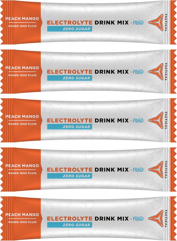 Fluid Tactical - Açúcar Zero, Keto Electrolyte Powder, Pacotes de Hidratação, Made in USA (Peach Mango, 25 Count)