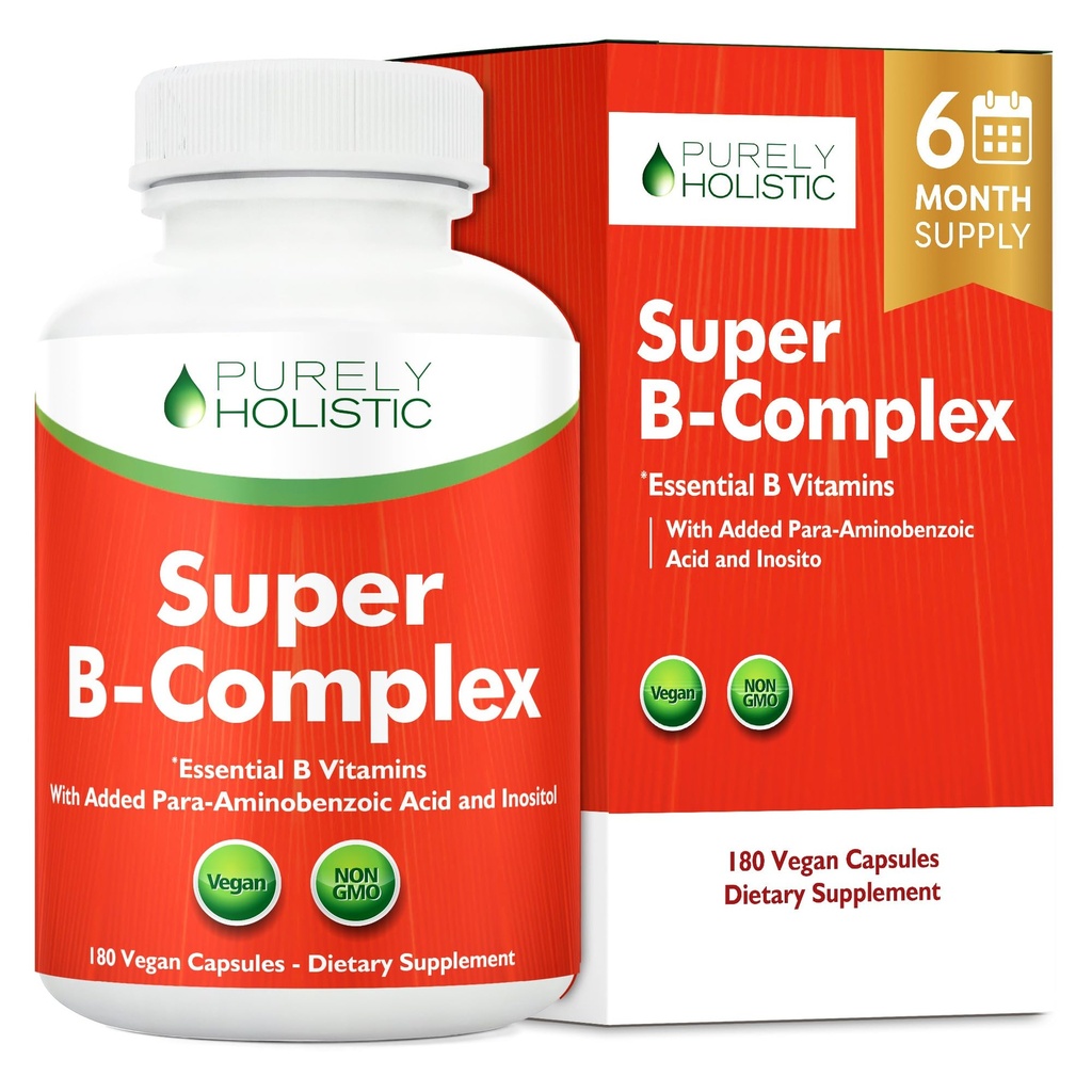 Vitamina B Complexo - 8 Super B Complexo Vitaminas com Colina & Inositol, Vitaminas B1, B2, B3, B5, B6, B8, B9 & B12 - B100 Complexo - 180 Cápsulas Vegan - 6 Mês de Fornecimento - Made in the USA