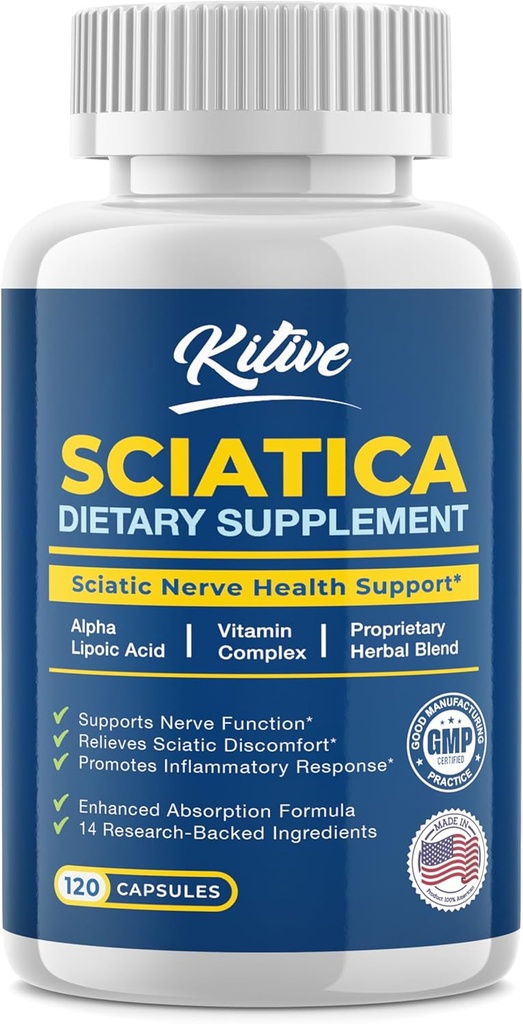 Sciatic Nerve Relief: Suplemento de suporte avançado para Sciatica – Potent Alpha Lipoic Acid & Turmeric & Herbal Relief Ingredients – Made in USA, 120 Cápsulas (120 Conde de 1), Banana)