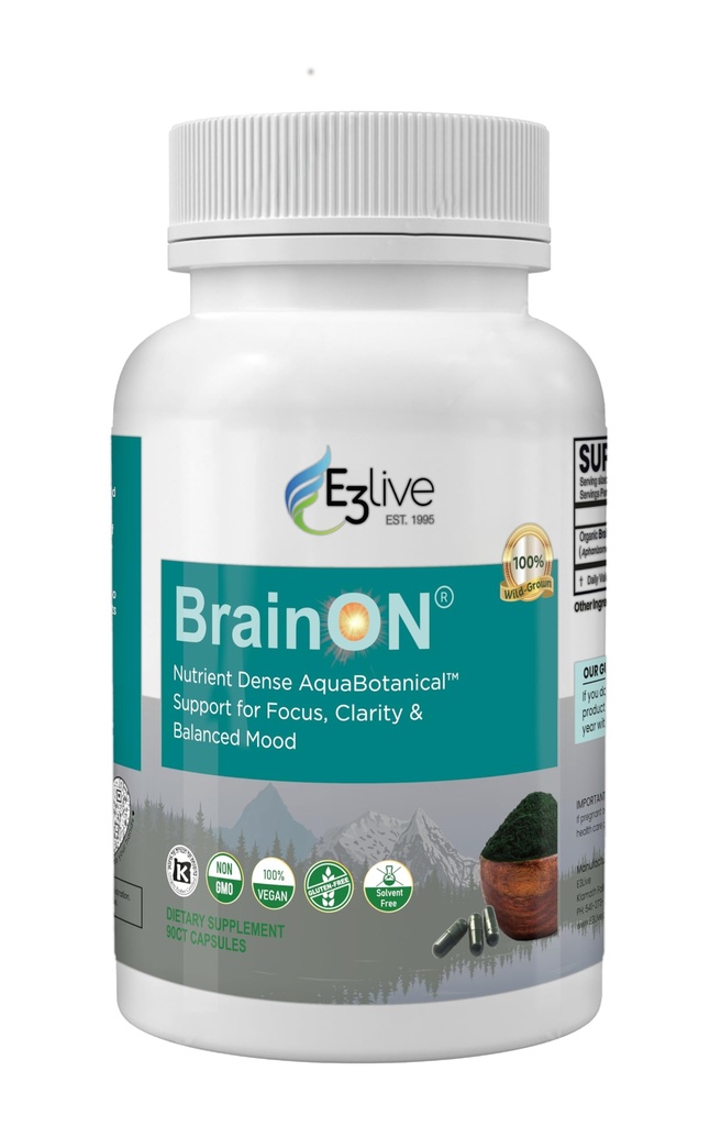 E3LIVE BrainON - Extrato AFA sem costura para equilíbrio de humor e foco 90 Contagem