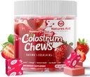Colostrum Chews Suplemento com probióticos para Gut Health, Bloating, Imune Support, Pele, Crescimento do cabelo e beleza - Strawberry Flavor (60 Servings)