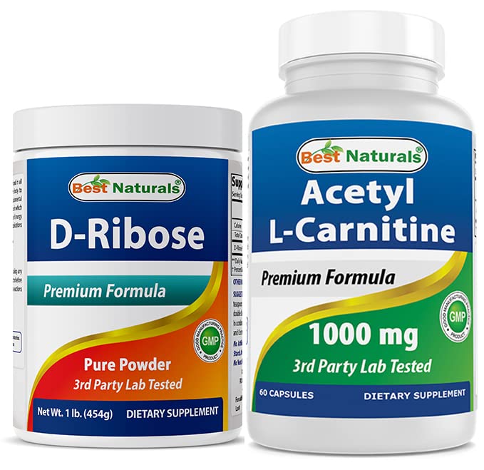 Melhor Naturals D-Ribose Pó 1 Libra e Acetil L-Carnitina 1000mg