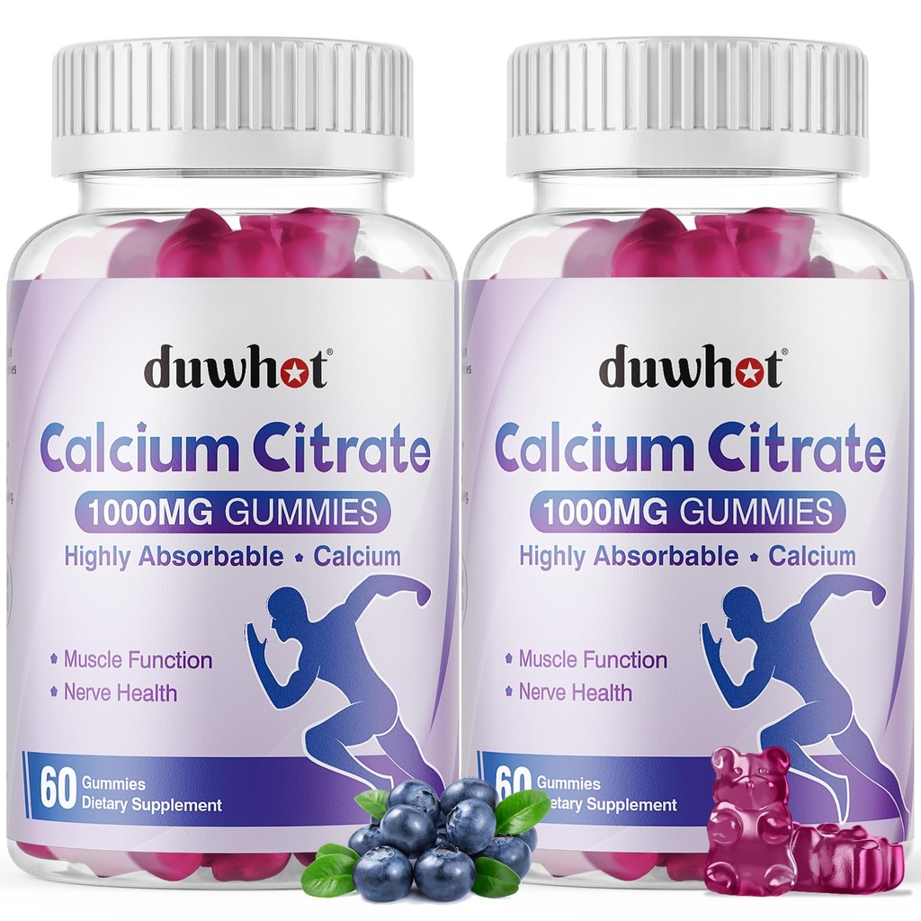 Pastilhas de Citrato de Cálcio, Citrato de Cálcio Mastigável 1000mg para Osso, Muscle & Imune Support, Ultimate Absorção Suplementos de Cálcio para Mulheres e Homens, Mirtilo, 120 Mastigações