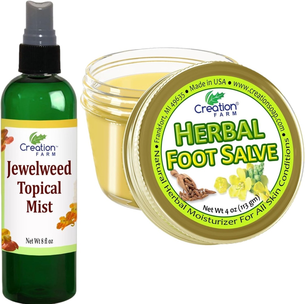 Jewelweed Topical Mist 8 Oz e Herbal Foot Salve 4 Oz - Soluções para o Itch para torná-lo mais fácil de desfrutar do dia a dia