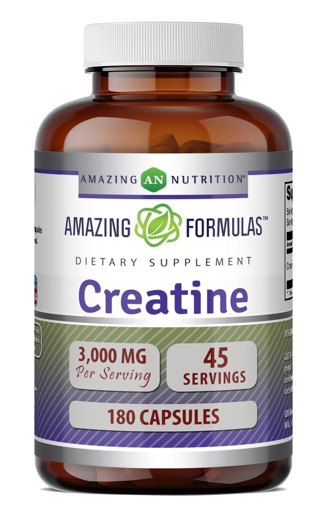 Fórmulas surpreendentes Creatina Mono-hidratado Amino-ácido Suplemento 3000 Mg por serviço 180 Cápsulas Não-GMO □ Gluten-Free