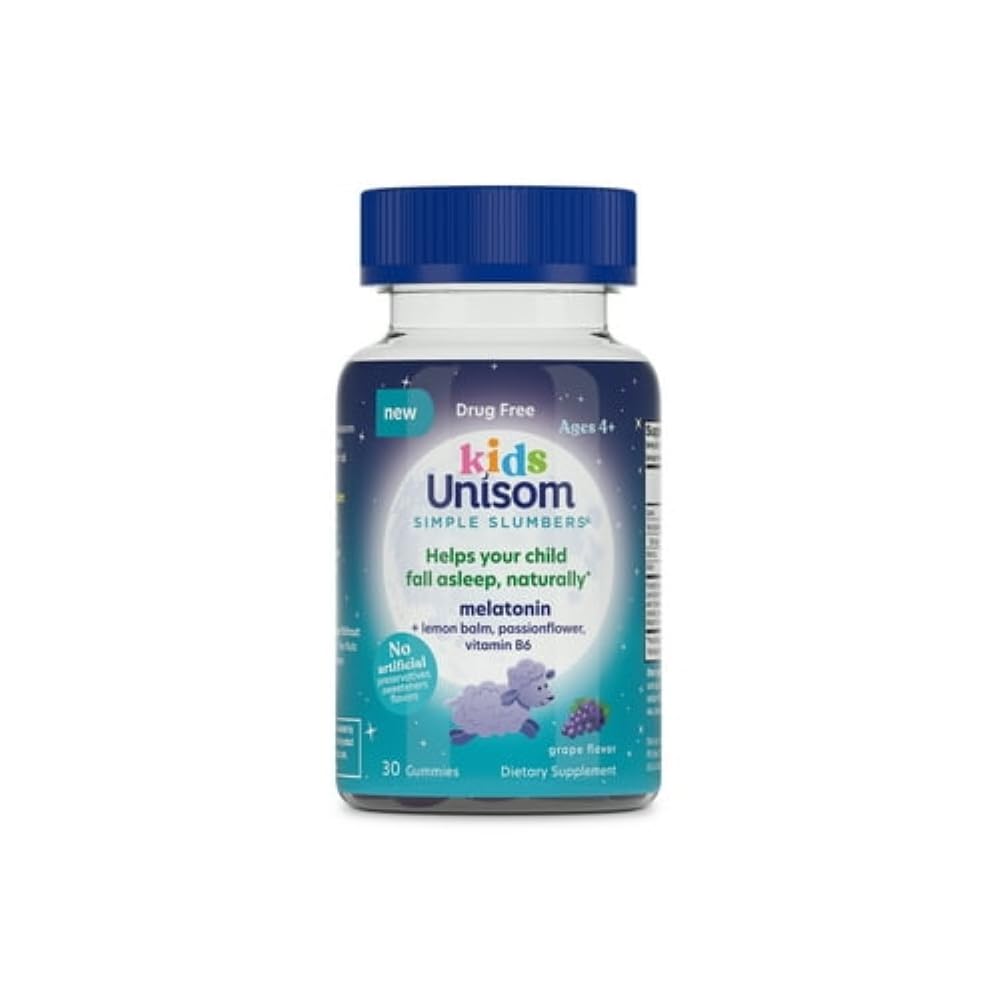 Unisom Simple Slumbers Kids Drug-Free Sleep Aid Gummies 30-Count, Melatonina 0,5mg, Uva
