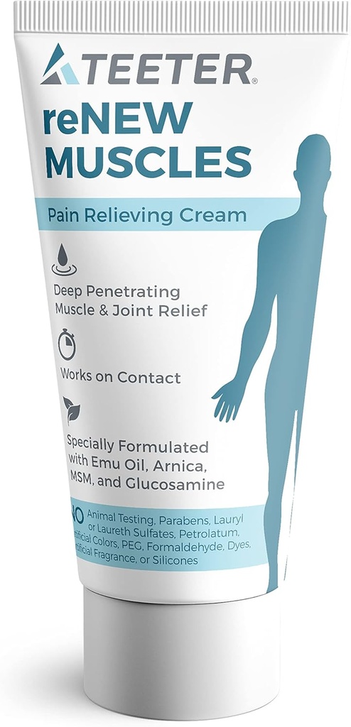 TEETER Renew - Creme de dor muscular e articular com óleo de Emu, HSH, Arnica, Boswellia Serrata Glucosamina (2,5 onças)