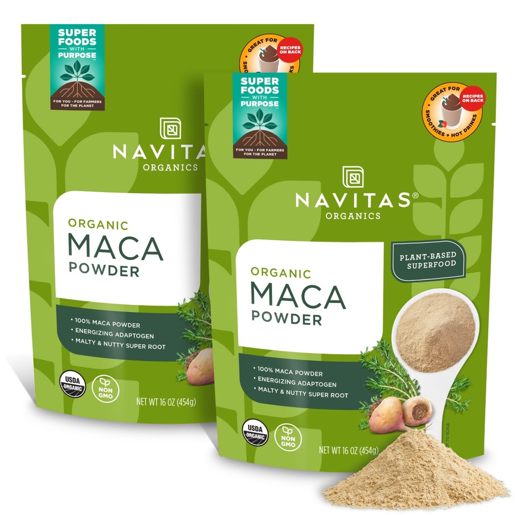 Navitas Organics Maca Powder, 16 onças. (2-Pack), 181 Servões - Orgânico, Não-Gmo, Baixa Temp-Secado, Sem glúten, Castanho claro