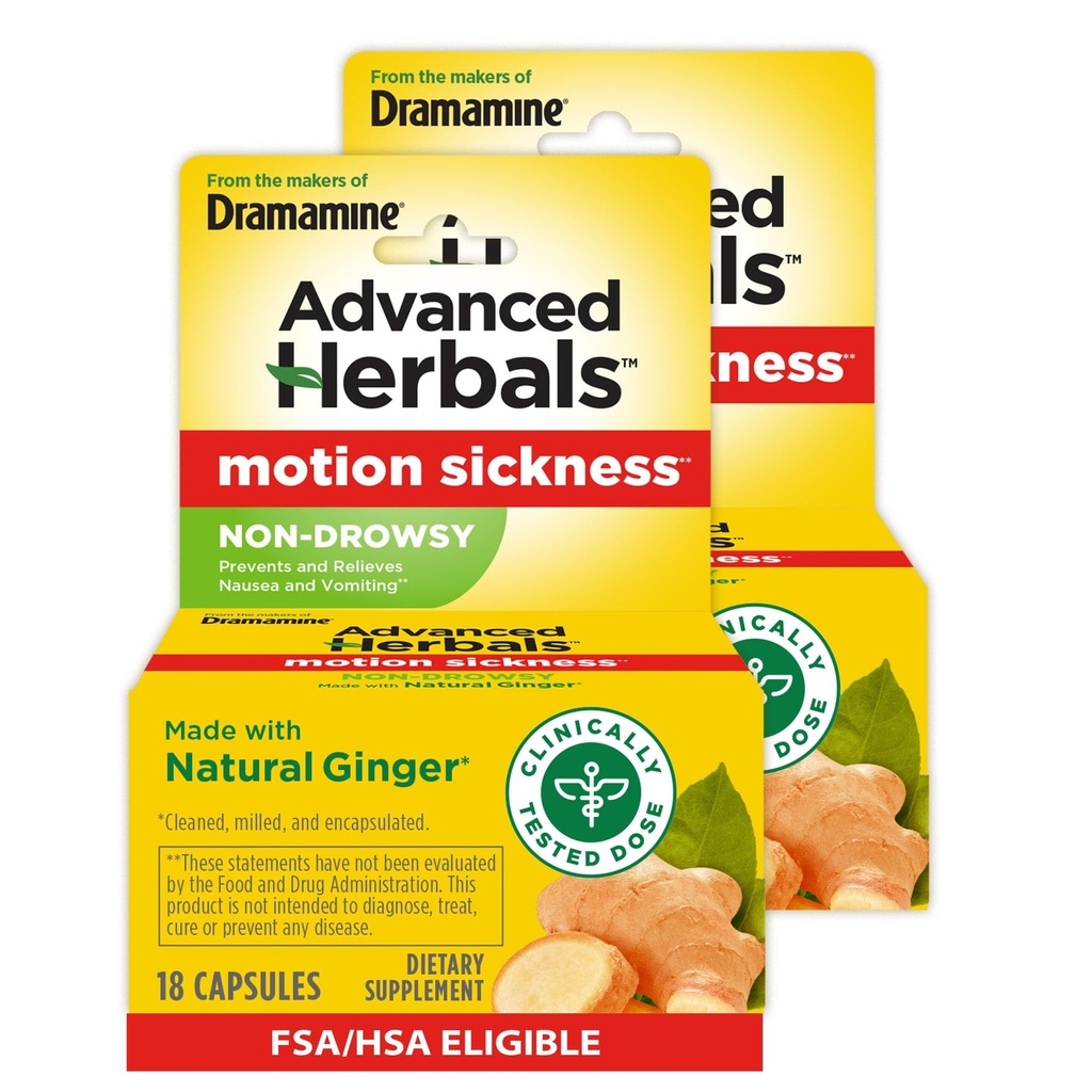 Dos Criadores de Dramamina, Herbais Avançados, Não-Drowsy, Alívio de Doença de Movimento, Feito com Ginger Natural, 18 Conde, 2 Pack