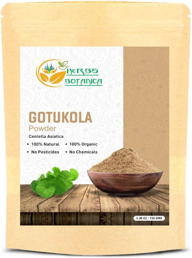 Herbs Botanica Gotu Kola Powder (Centella asiatica) 5.3 oz / 150 GMS para chá, crescimento do cabelo e bem-estar Sistema nervoso saudável finamente terra pó de ervas para DIY Beleza & Suplementos
