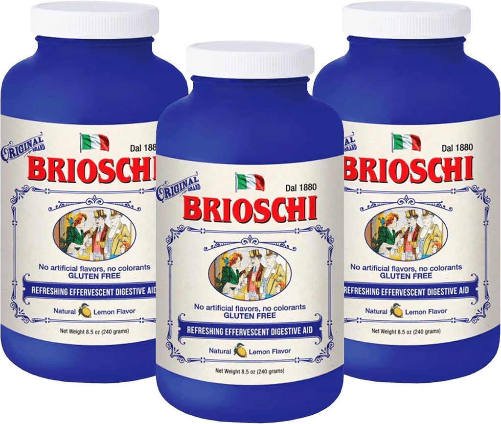 Azia efervescente com sabor a limão italiano Brioschi, estomago irritado, indigestão ácida, frasco de 8,5 onças (Pack of 3)