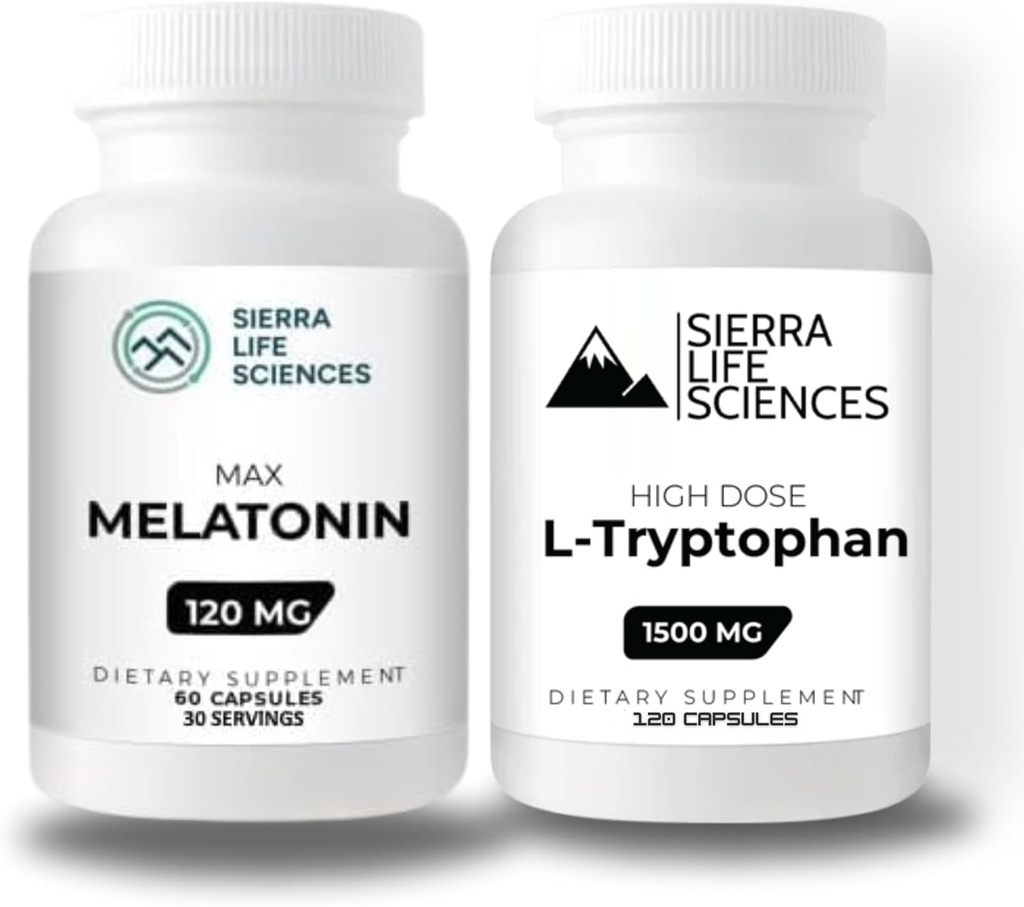 1500mg L-Tryptophan & 120mg Melatonin Bundle □ Cápsulas de alta dose para o apoio ao sono e ao humor