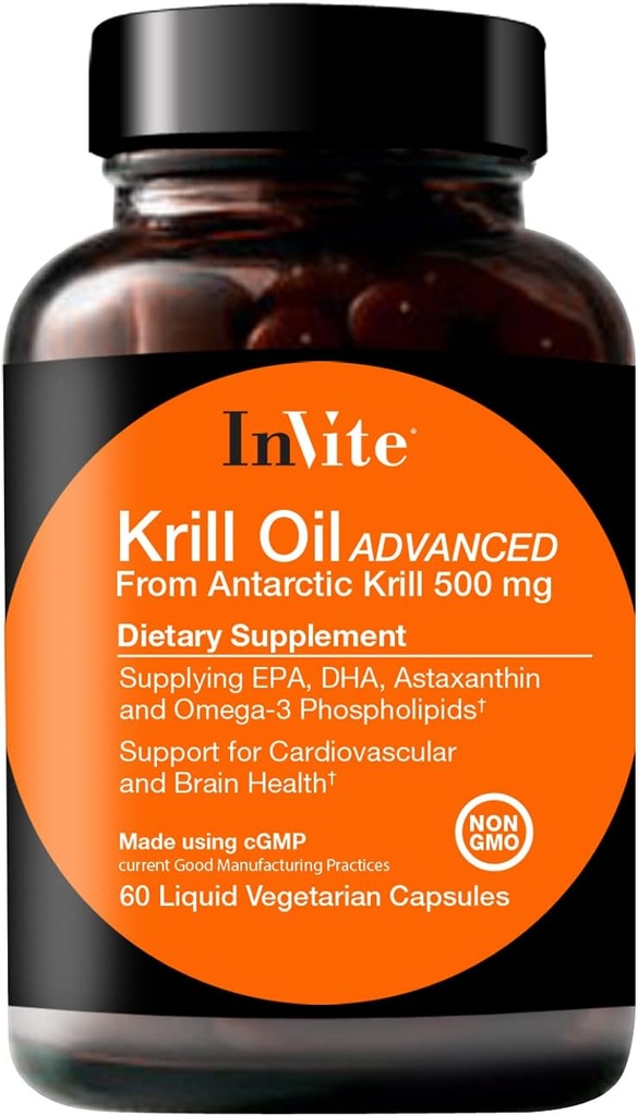 Convidar saúde Krill Oil Avançado - Suporta saúde cardiovascular e cerebral - Suprimentos EPA, DHA, Astaxantina e fosfolipídios Omega-3 - 60 Cápsulas (2-Pack)