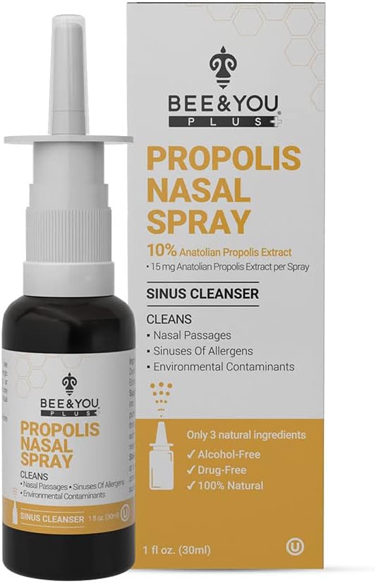 BEE e você Plus Natural Propolis Nasal Spray 1 Fl oz □ Alivio Congestion Drug Free & Alcohol Free, Sinus Alief, Alergia, Pulverização Hidratante Nasal